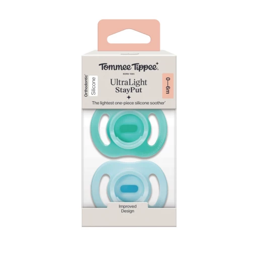 Tommee Tippee UltraLight StayPut Orthodontic Silicone Soother, 0-6 m Blue & Green Tommee Tippee UltraLight StayPut Orthodontic Silicone Soother, 0-6 m Blue & Green