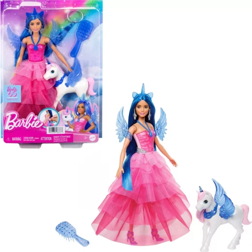Mattel Barbie 65th Anniversary Unicorn Doll with Blue Hair, Pink Gown, Sapphire Wings & Pet Alicorn Mattel Barbie 65th Anniversary Unicorn Doll with Blue Hair, Pink Gown, Sapphire Wings & Pet Alicorn