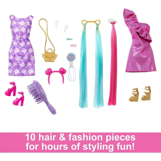 Barbie Fun & Fancy Hair Doll Featuring Extra Long, Colorful Blonde Hair & Styling Accessories, Including 1 Doll, 10+ Styling Pieces, & Endless Creative Play for Girls Age 3+ - Barbie - Image 3