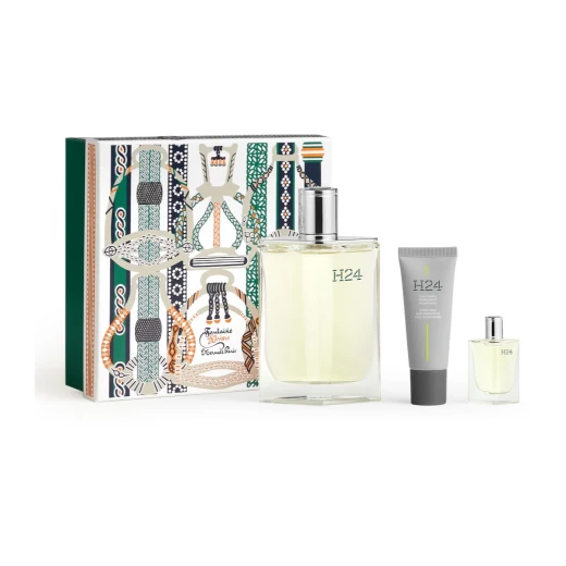 Hermès H24 Eau de Toilette Gift Set for Men - 100ml Eau de Toilette, 5ml miniature, 20ml face cream Fresh & Spicy Hermès H24 Eau de Toilette Gift Set for Men - 100ml Eau de Toilette, 5ml miniature, 20ml face cream Fresh & Spicy