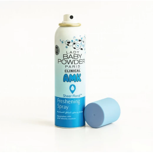 AMK Baby Powder Lady Spray, for Sensitive areas, Refreshing with a light floral scent, 150 ml - Clinical Powdery Scent AMK Baby Powder Lady Spray, for Sensitive areas, Refreshing with a light floral scent, 150 ml - Clinical Powdery Scent