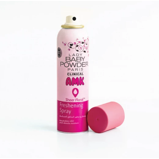 AMK Baby Powder Lady Spray, for Sensitive areas, Refreshing with a light floral scent, 150 ml - Clinical Powdery Scent AMK Baby Powder Lady Spray, for Sensitive areas, Refreshing with a light floral scent, 150 ml - Clinical Powdery Scent