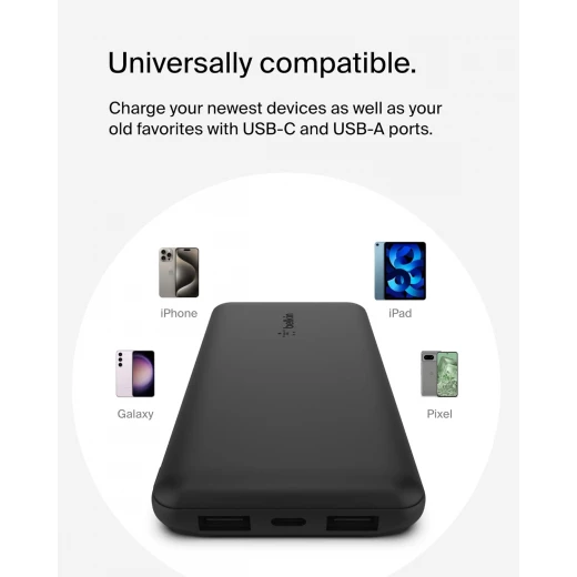 Belkin BoostCharge 3-Port 10K Power Bank with USB-C 15W, dual USB-A, 15cm USB-A to USB-C Cable, Black - Belkin - Image 5