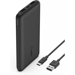 بنك طاقة BoostCharge بثلاث منافذ 10K مع USB-C 15 وات، USB-A مزدوج، كابل USB-A إلى USB-C بطول 15 سم، أسود من بيلكين