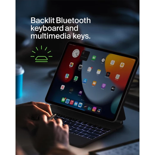 حافظة لوحة مفاتيح iPad من Pro مع حامل مغناطيسي، ولوحة مفاتيح بلوتوث بإضاءة خلفية، وعناصر تحكم متعددة الإيماءات، وتخزين قلم Apple، وحافظة جلدية، ولوحة مفاتيح QWERTY، ومفاتيح وسائط متعددة لجهاز iPadAir M2 مقاس 13 بوصة/ iPad Pro مقاس 12.9 بوصة من بيلكن - Image 6