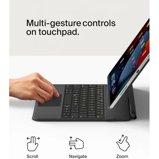 حافظة لوحة مفاتيح iPad من Pro مع حامل مغناطيسي، ولوحة مفاتيح بلوتوث بإضاءة خلفية، وعناصر تحكم متعددة الإيماءات، وتخزين قلم Apple، وحافظة جلدية، ولوحة مفاتيح QWERTY، ومفاتيح وسائط متعددة لجهاز iPadAir M2 مقاس 13 بوصة/ iPad Pro مقاس 12.9 بوصة من بيلكن - Image 5