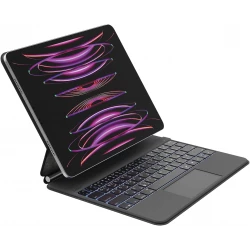 حافظة لوحة مفاتيح iPad من Pro مع حامل مغناطيسي، ولوحة مفاتيح بلوتوث بإضاءة خلفية، وعناصر تحكم متعددة الإيماءات، وتخزين قلم Apple، وحافظة جلدية، ولوحة مفاتيح QWERTY، ومفاتيح وسائط متعددة لجهاز iPadAir M2 مقاس 13 بوصة/ iPad Pro مقاس 12.9 بوصة من بيلكن