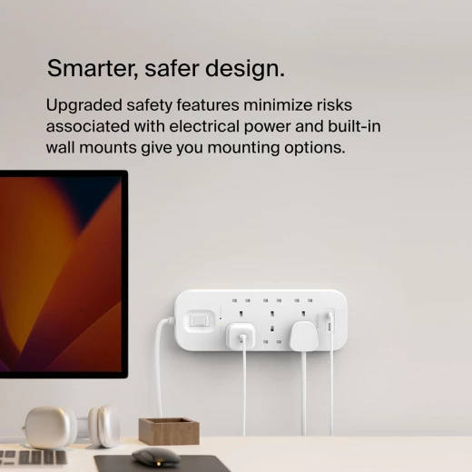 Belkin 6-Outlet Surge Protector Power Strip, Wall-Mountable with 6 AC Outlets, 2M Power Cord, & Green Indicator Light - USB-C Port & USB-A Port w/USB-C PD Fast Charging - 650 Joules of Protection - Belkin - Image 5