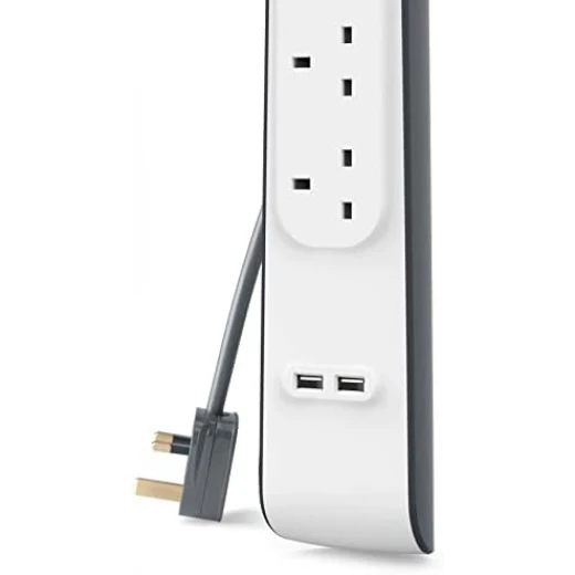 Belkin Extension Lead with USB Slots x 2 (2.4 A Shared), 4 Way/4 Plug Extension, 2m Surge Protected Power Strip - White - Belkin - Image 4
