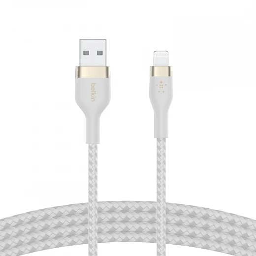 كابل بلكين بوست تشارج برو فليكس مضفّر من السيليكون – USB-A إلى لايتنينغ، بطول 1 متر، أبيض