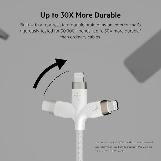 كابل بلكين بوست تشارج برو فليكس مضفّر من السيليكون – USB-A إلى لايتنينغ، بطول 1 متر، أبيض - بيلكين - Image 4