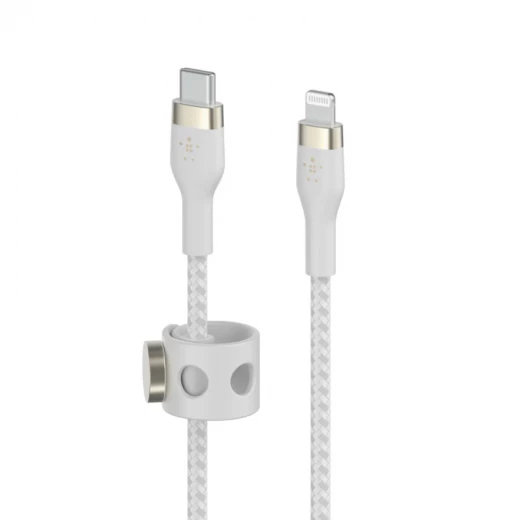 كابل بلكين بوست تشارج برو فليكس مضفّر من السيليكون – USB-C إلى لايتنينغ، بطول 1 متر، أبيض - بيلكين - Image 3