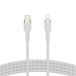 كابل بلكين بوست تشارج برو فليكس مضفّر من السيليكون – USB-C إلى لايتنينغ، بطول 1 متر، أبيض