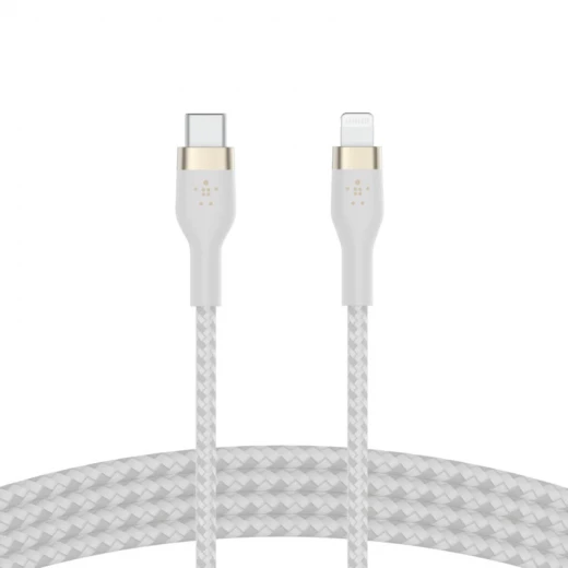 كابل بلكين بوست تشارج برو فليكس مضفّر من السيليكون – USB-C إلى لايتنينغ، بطول 1 متر، أبيض كابل بلكين بوست تشارج برو فليكس مضفّر من السيليكون – USB-C إلى لايتنينغ، بطول 1 متر، أبيض