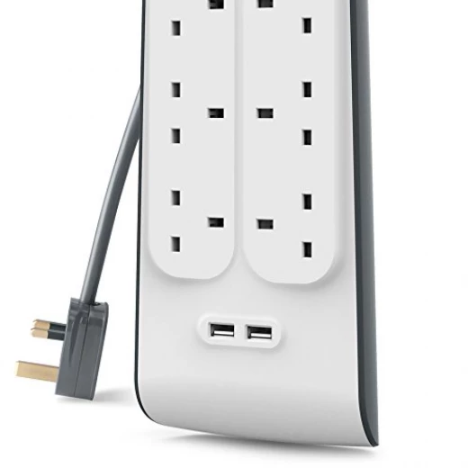 Belkin Bsv604 6 Way/6 Plug 2M Surge Protection Extension Lead Strip with 2 X 2.4 A Shared USB Charging Port - White - Belkin - Image 5