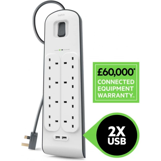 Belkin 8-Port Surge Protector with 2 USB Ports - White - Belkin - Image 3