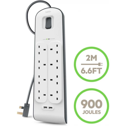 Belkin 8-Port Surge Protector with 2 USB Ports - White - Belkin - Image 4