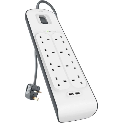 Belkin 8-Port Surge Protector with 2 USB Ports - White Belkin 8-Port Surge Protector with 2 USB Ports - White