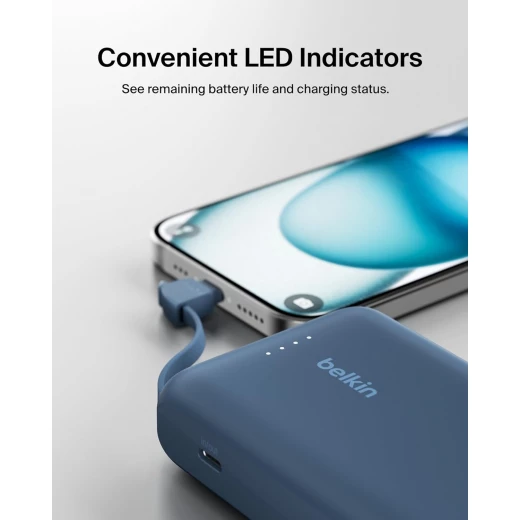 Belkin BoostCharge power bank 10000mAh, portable power bank with integrated cable PD 20W, fast charge USB-C power delivery, power bank fast charging for iPhone 16 series, iPad Pro, Galaxy S24 and more - Belkin - Image 5