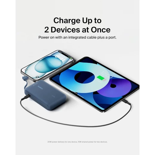 Belkin BoostCharge power bank 10000mAh, portable power bank with integrated cable PD 20W, fast charge USB-C power delivery, power bank fast charging for iPhone 16 series, iPad Pro, Galaxy S24 and more - Belkin - Image 3