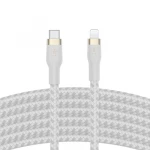 كابل بلكين بوست تشارج برو فليكس مضفّر من السيليكون – USB-C إلى لايتنينغ، بطول 3 أمتار، أبيض - بيلكين