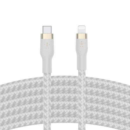 كابل بلكين بوست تشارج برو فليكس مضفّر من السيليكون – USB-C إلى لايتنينغ، بطول 3 أمتار، أبيض كابل بلكين بوست تشارج برو فليكس مضفّر من السيليكون – USB-C إلى لايتنينغ، بطول 3 أمتار، أبيض