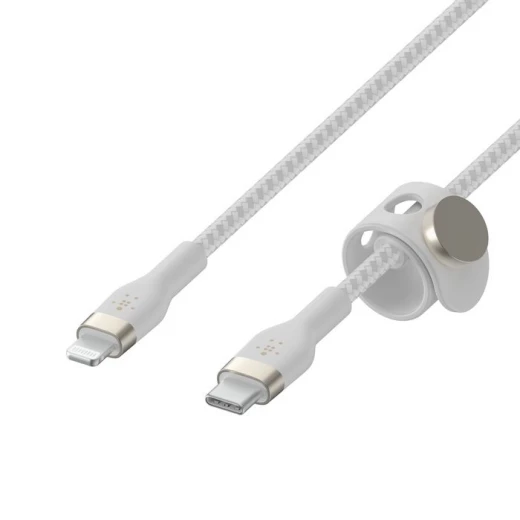 كابل بلكين بوست تشارج برو فليكس مضفّر من السيليكون – USB-C إلى لايتنينغ، بطول 3 أمتار، أبيض - بيلكين - Image 2