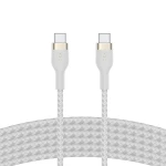 كابل بلكين بوست تشارج برو فليكس مضفّر من السيليكون – USB-C إلى USB-C، بطول 3 أمتار، أبيض - بيلكين
