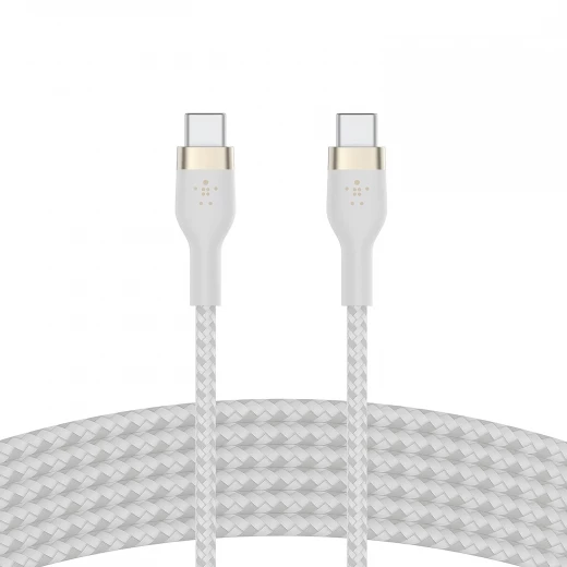 كابل بلكين بوست تشارج برو فليكس مضفّر من السيليكون – USB-C إلى USB-C، بطول 3 أمتار، أبيض كابل بلكين بوست تشارج برو فليكس مضفّر من السيليكون – USB-C إلى USB-C، بطول 3 أمتار، أبيض