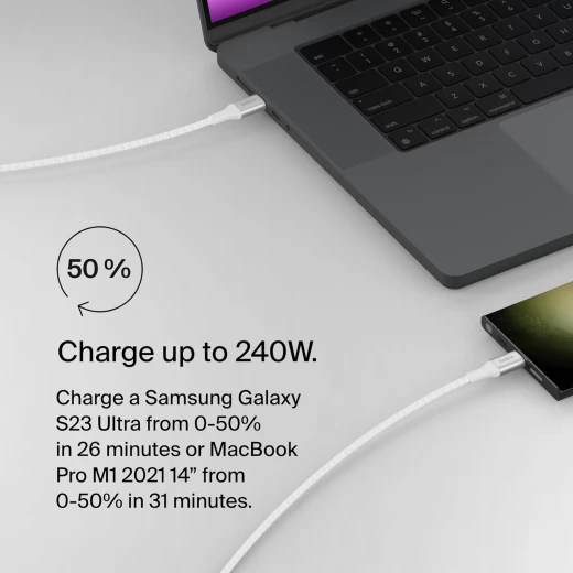 كابل بلكين بوست تشارج برو فليكس من USB-C إلى USB-C بطول 3 أمتار – أبيض - بيلكين - Image 3