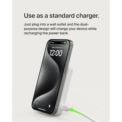Belkin Portable Charger, Wireless Power Bank 15W 8000 mAh w/ Qi2 - MagSafe Charger w/Built-in Pop-up Kickstand - Compatible w/iPhone 17, Air, Pro, Pro Max, Google Pixel 10, etc. - White - Belkin - Image 5
