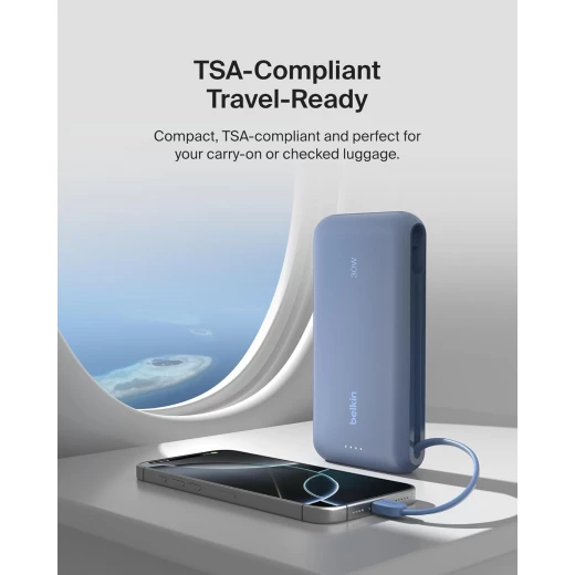 Belkin Portable Charger, Power Bank with Integrated Cable 20K PD 30W - Fast Charging USB-C Power Delivery, Portable Charger for iPhone 16 Series, iPad Pro, Galaxy S25 Series, and More - Blue - Belkin - Image 6