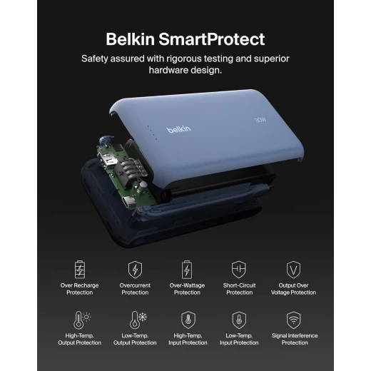 Belkin Portable Charger, Power Bank with Integrated Cable 20K PD 30W - Fast Charging USB-C Power Delivery, Portable Charger for iPhone 16 Series, iPad Pro, Galaxy S25 Series, and More - Blue - Belkin - Image 5