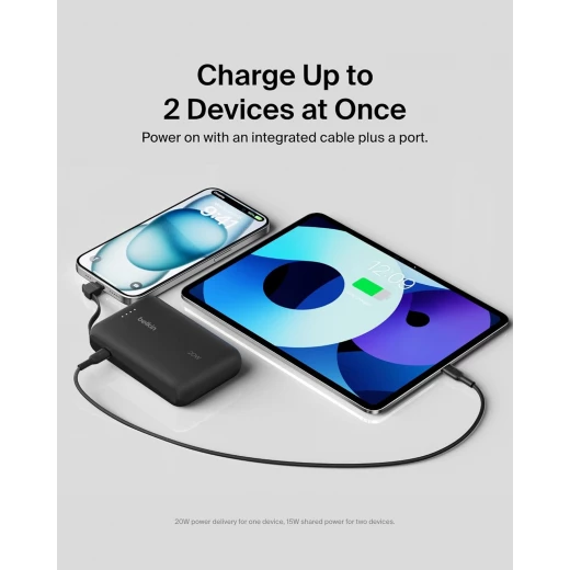 باور بانك بيلكين BoostCharge بسعة 10000 مللي أمبير – PD بقوة 20 واط مع كابل USB-C مدمج ومنفذ USB-C – أسود - بيلكين - Image 5