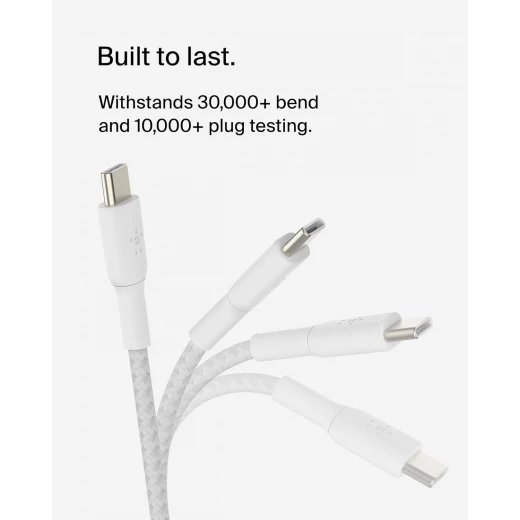 كابل بلكين بوست تشارج مضفّر من نوع USB-C إلى USB-C، بطول 1 متر، أبيض - بيلكين - Image 2