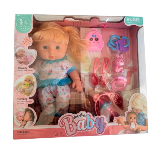 Talking Doll – Baby Girl with Golden Hair and Accessories blue Talking Doll – Baby Girl with Golden Hair and Accessories blue
