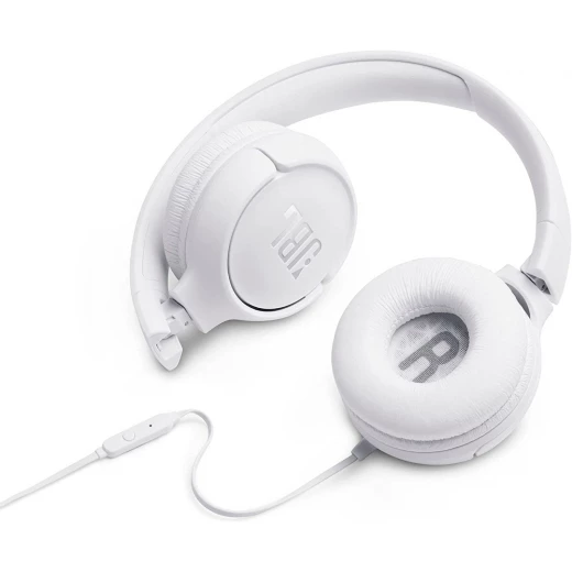 JBL Tune 500 Wired On-Ear Headphones, Deep JBL Pure Bass Sound, 1-Button Remote/Mic, Lightweight and Foldable Design, Tangle-Free Flat Cable, Voice Assistant - White, JBLT500WHT - JBL - Image 6
