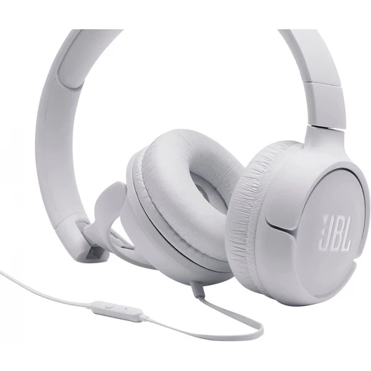 JBL Tune 500 Wired On-Ear Headphones, Deep JBL Pure Bass Sound, 1-Button Remote/Mic, Lightweight and Foldable Design, Tangle-Free Flat Cable, Voice Assistant - White, JBLT500WHT - JBL - Image 5