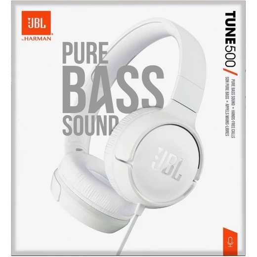 JBL Tune 500 Wired On-Ear Headphones, Deep JBL Pure Bass Sound, 1-Button Remote/Mic, Lightweight and Foldable Design, Tangle-Free Flat Cable, Voice Assistant - White, JBLT500WHT - JBL - Image 4