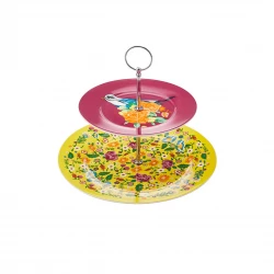 Karaca Flores 2-Tier Porcelain Cake Stand - Multicolor