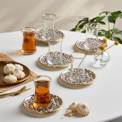Karaca Leopar 12-Piece Glass Tea Set - 6 Person