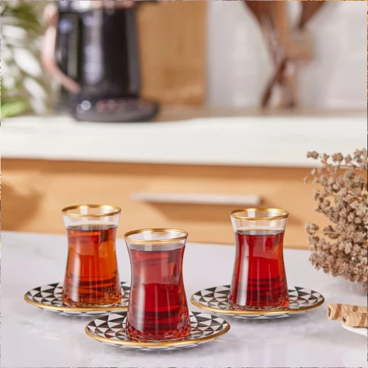 طقم شاي تركي من كاراجا أسود وذهبي 12 قطعة لـ 6 أشخاص - كراجا - Image 2