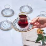 طقم شاي كاراجا جلوب لـ 6 أشخاص - أكواب زجاجية 120 مل وأطباق - كراجا