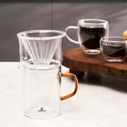 Karaca Draco Brewy Glass Pour Over Coffee Maker Set with Stand, Orange
