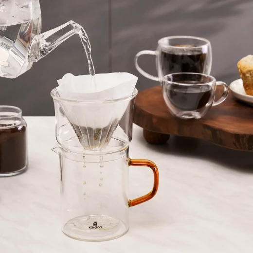 Karaca Draco Brewy Glass Pour Over Coffee Maker Set with Stand, Orange - karaca - Image 3