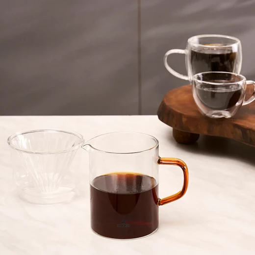 Karaca Draco Brewy Glass Pour Over Coffee Maker Set with Stand, Orange - karaca - Image 2