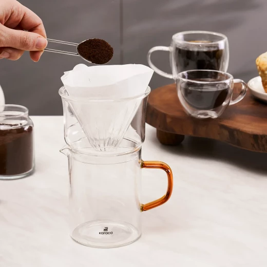 Karaca Draco Brewy Glass Pour Over Coffee Maker Set with Stand, Orange - karaca - Image 4
