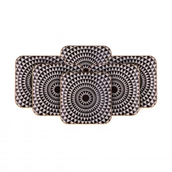 Karaca Black Gold 6-Piece Square Glass Dessert Plates