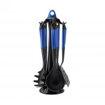 Karaca Hardy Blue 6-Piece Serving Utensil Set with Stand - karaca