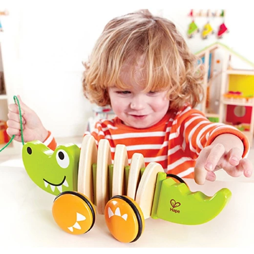 Hape Walk-A-Long Croc – Wooden Pull-Along Alligator Toy Promoting Walking Skills & Imaginative Play - Hape - Image 2
